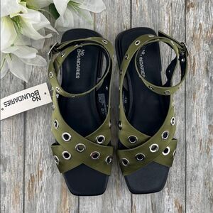 No Boundaries Olive Green Grommet Ankle Strap Sandals